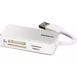 Deltaco USB Minnekortleser med 3 spor, hvit/sølv