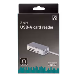 Deltaco USB Minnekortleser med 3 spor, hvit/sølv