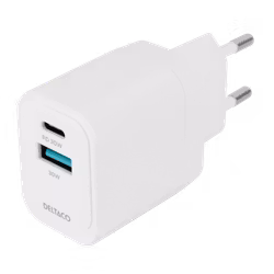 Deltaco USB GaN wall charger 1x USB-A 18, W 1x USB-C PD 30 W, PPS