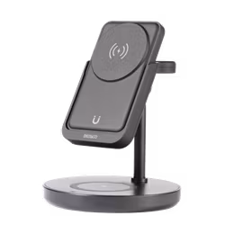 Deltaco 3-i-1 magnetisk trådløs lader, avtakbar powerbank, iPhone/Apple watch/ørepropper