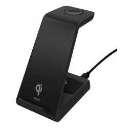 Deltaco 3-i-1 trådløst ladestativ, 15 W, 5 W, 3 W, svart