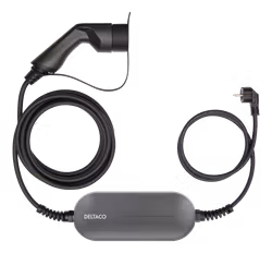 Deltaco e-Charge kabel, Schuko til type 2, 1 fase, 10A, 2.3kW, svart