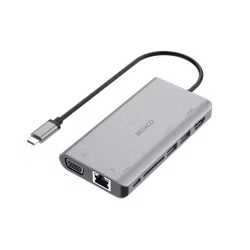 Deltaco USB-C dockingstasjon HDMI/VGA/RJ45/2x USB-A/SD/USB-C PD 3.0, grå