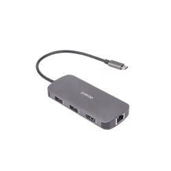 Deltaco USB-C dockningsstasjon HDMI/RJ45/3x USB-A/SD/microSD/USB-C, grå
