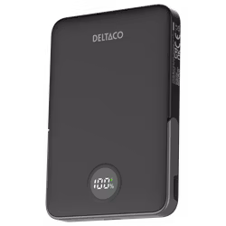 Deltaco Powerbank 5000 mAh, med stativ, trådløs, PD 20 W, magnet, svart
