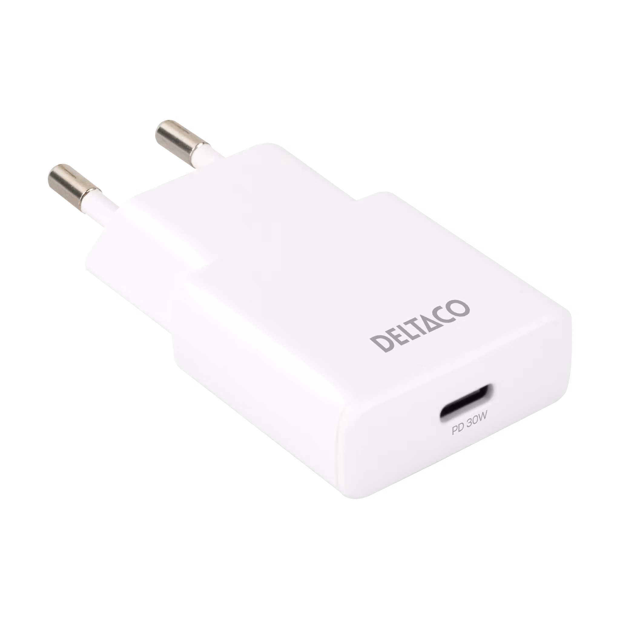 Deltaco USB-C vegglader, 1x USB-C PD 30 W, slank størrelse, støtter PPS