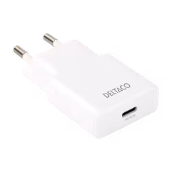 Deltaco USB-C vegglader, 1x USB-C PD 30 W, slank størrelse, støtter PPS
