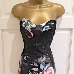 LIPSY Black Strapless Lace Floral Bodycon Party Evening dress