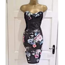 LIPSY Black Strapless Lace Floral Bodycon Party Evening dress