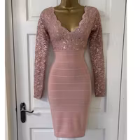 JANE NORMAN Mauve Pink Sequin Lace Plunge Bodycon Party Dress