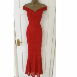 Red Lace Sequin Bardot Fishtail