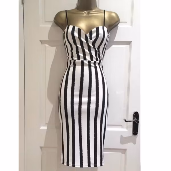 New Black White Stripes Cami V neck plunge
