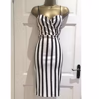 New Black White Stripes Cami V neck plunge