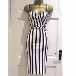 New Black White Stripes Cami V neck plunge