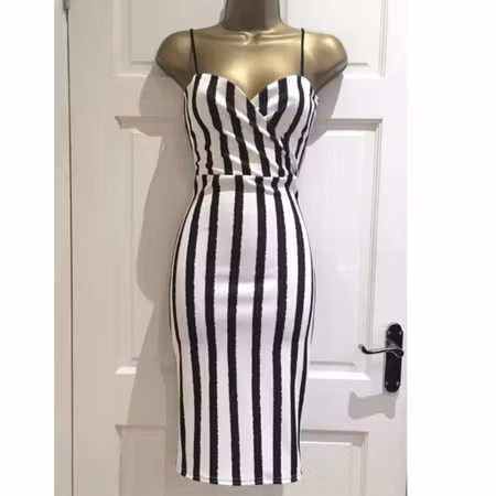 New Black White Stripes Cami V neck plunge