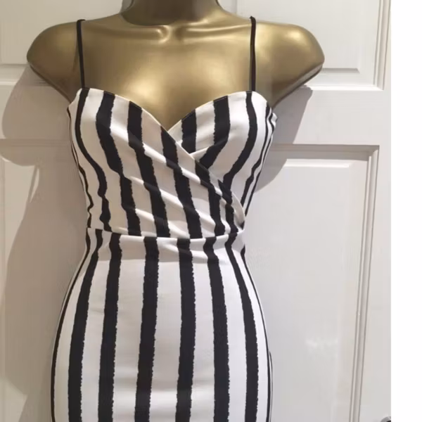 New Black White Stripes Cami V neck plunge