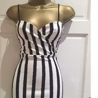New Black White Stripes Cami V neck plunge