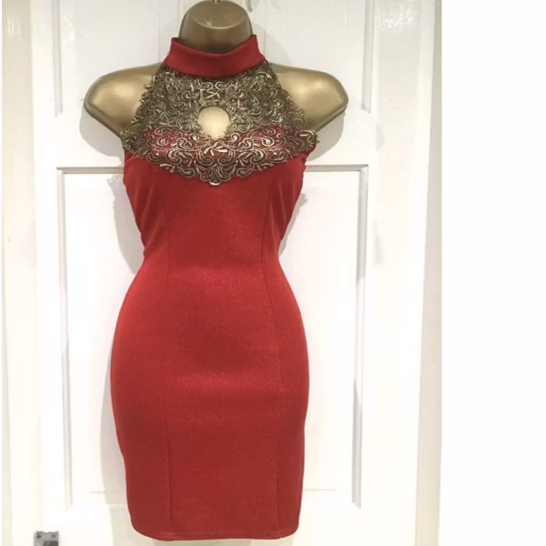 Fab New Shimmery Red Gold Crochet Neck Lace