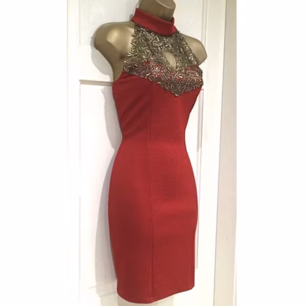 Fab New Shimmery Red Gold Crochet Neck Lace