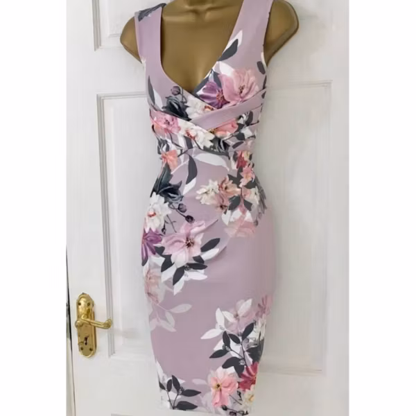 LIPSY-Lilac-Plunge-Neck-Floral-Dress
