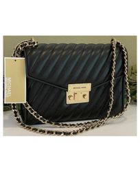MICHAEL KORS ROSE MEDIUM FLAP SHOULDER BAG BLACK QUILTED VEGAN FAUX LEATHER GOLD
