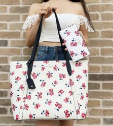 Kate Spade Cara Tea Garden Toss Large Tote White Pink Floral + Bifold Wallet