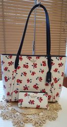 Kate Spade Cara Tea Garden Toss Large Tote White Pink Floral + Bifold Wallet