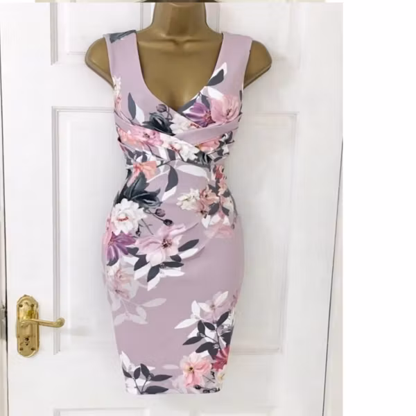 LIPSY-Lilac-Plunge-Neck-Floral-Dress