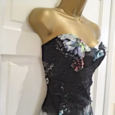 LIPSY Black Strapless Lace Floral Bodycon Party Evening dress