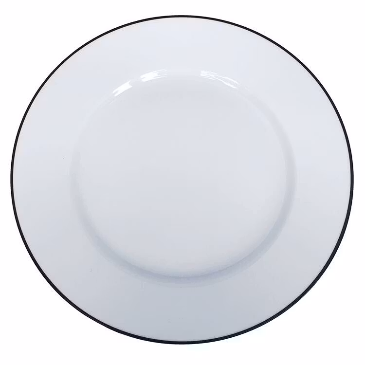 Tallrik flat rund vit med svart rand 26,5cm