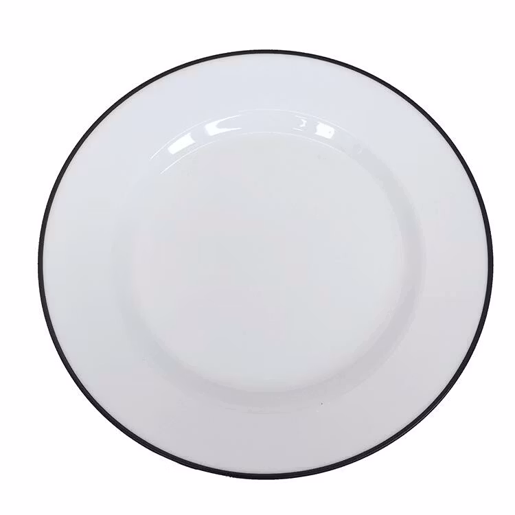 Tallrik flat rund vit med svart rand 19cm