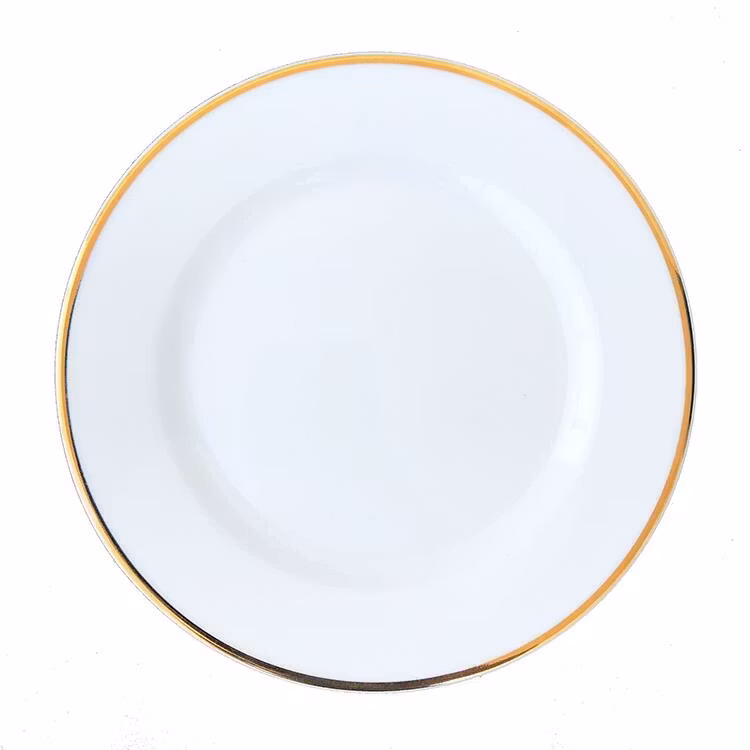 Tallrik flat rund vit med guldrand 19cm