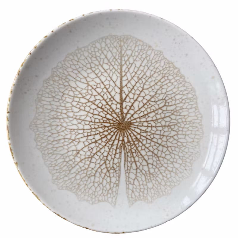 Tallrik flat rund 28 cm med dekor av löv 2
