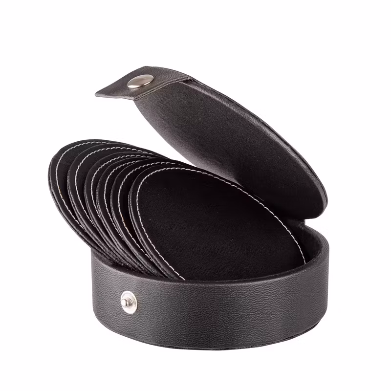 Visby Glasunderlägg 6-pack svart konstläder ø 10 cm