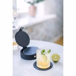 Visby Glasunderlägg 6-pack svart konstläder ø 10 cm