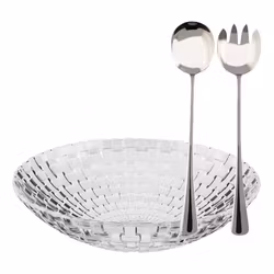 Glitter Salladskål glas 32 cm med salladsbestick rostfritt längd  25cm