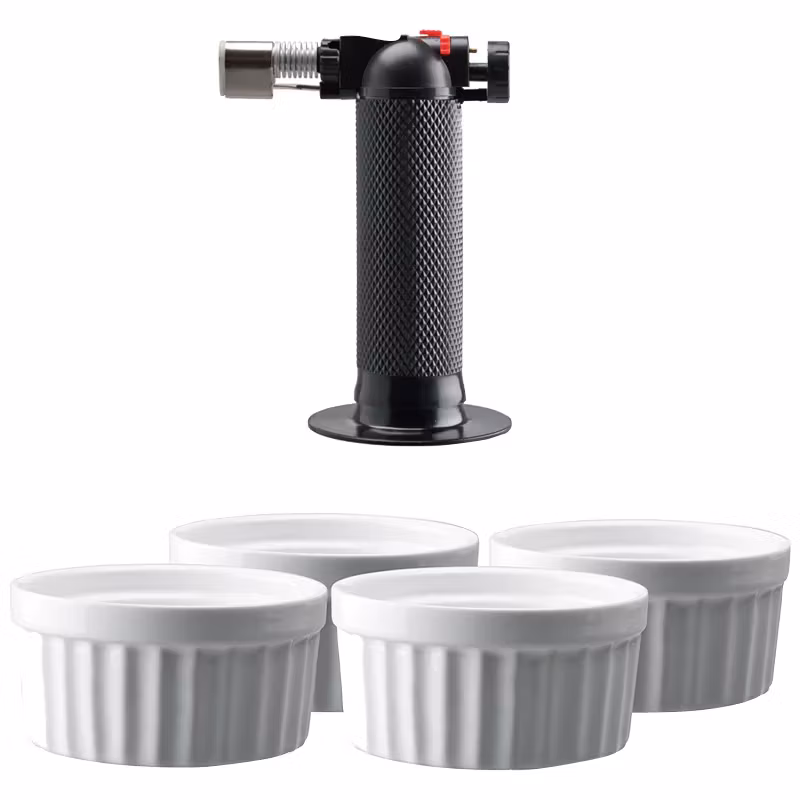 Fire Brylebrännare 4 vita suffleskålar