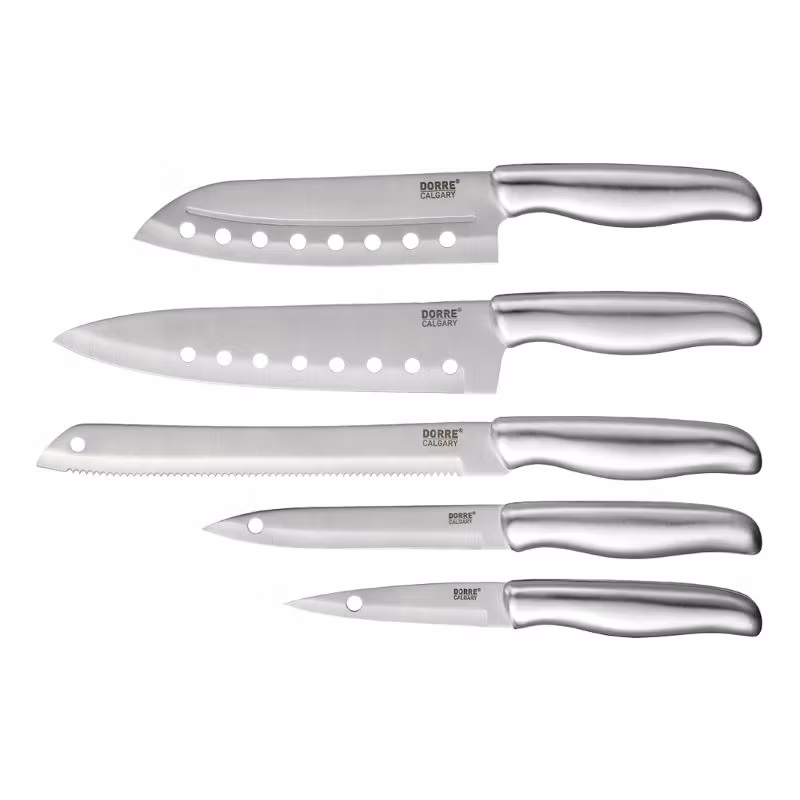Calgary Knivset i stål 5 knivar japansk kock bröd allkniv skal