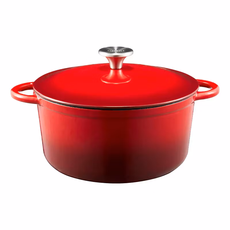 Gretl Gjutjärnsgryta rund röd emalj knopp rostrfritt stål 4 liter