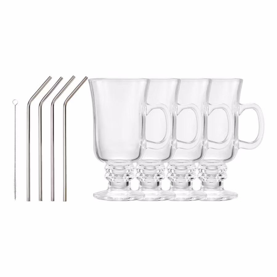 Iona Irish coffee set 8 delar 4 glas 4 sugrör i rostfritt rymd 2 dl