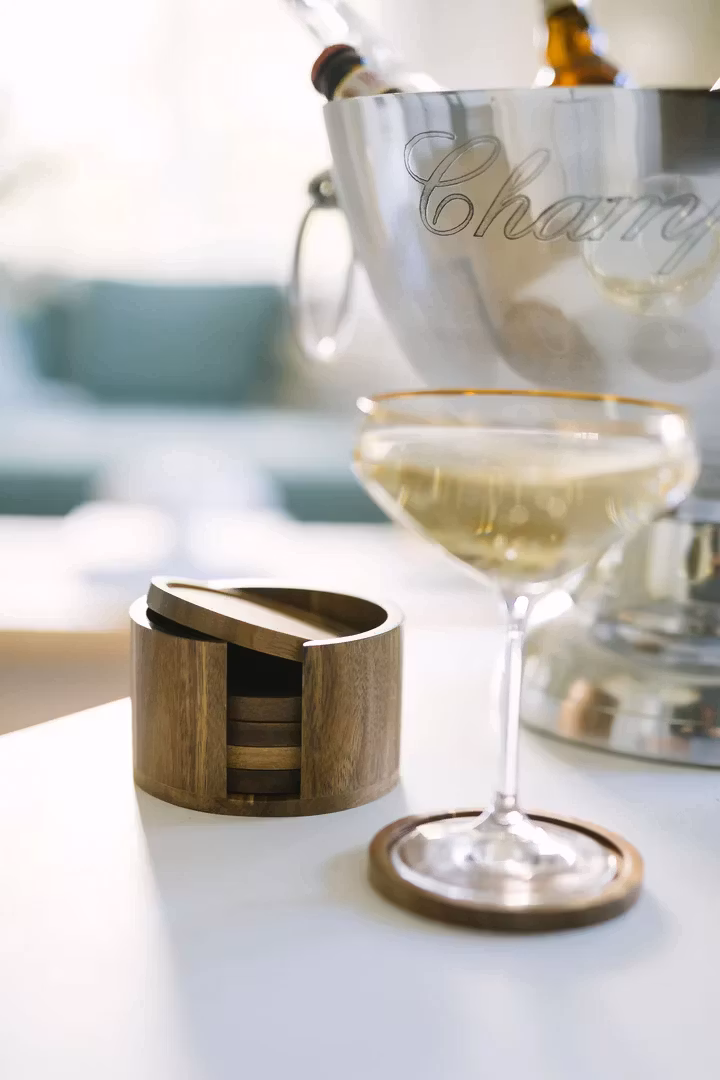 Gota Glasunderlägg akacia runda hållare  10*1 cm