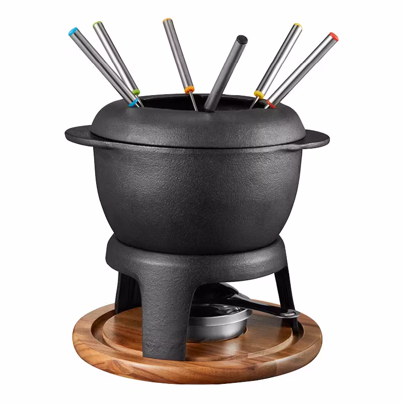 Fonda Fondue gjutjärn akacia träplatta 21*18,4*9,8 cm