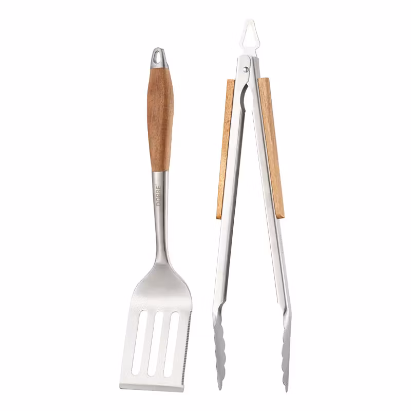 BBQ set Tång 45 cm stekspade 42 cm akasia trä rostfritt stål
