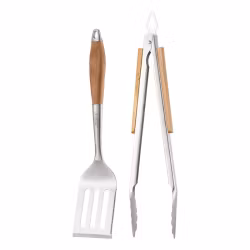 BBQ set Tång 45 cm stekspade 42 cm akasia trä rostfritt stål