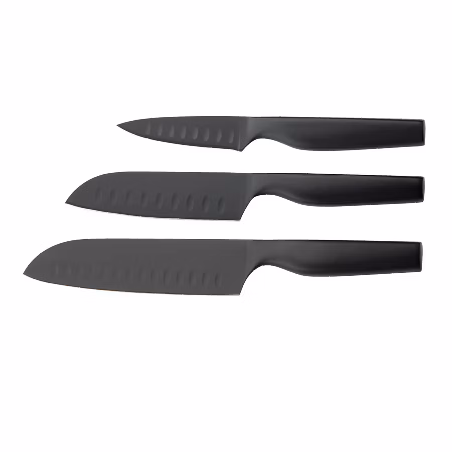 Sukai Knivset 3 delar svart kockkniv 31cm grönsakskniv 25cm skalkniv21