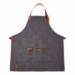 Freya Förkläde canvas grå 7 fickor pu läder  68*74cm