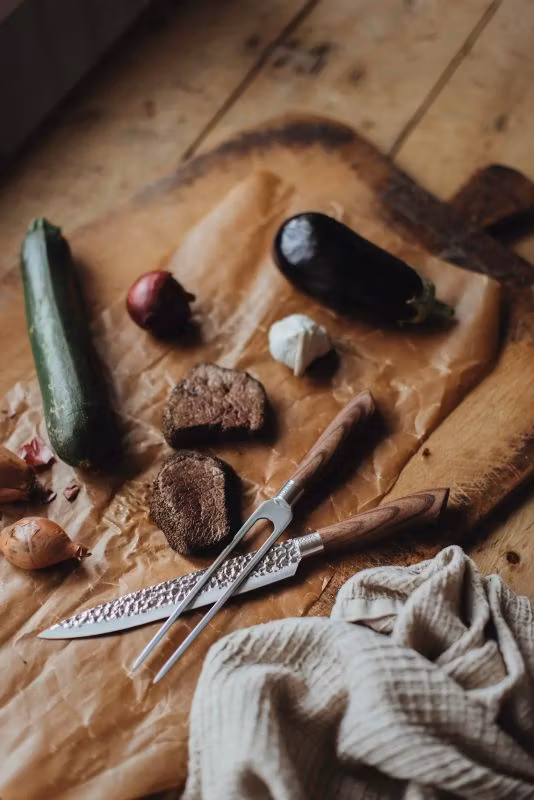 Akira Trancherset rostfritt stål brunt handtag köttkniv gaffel