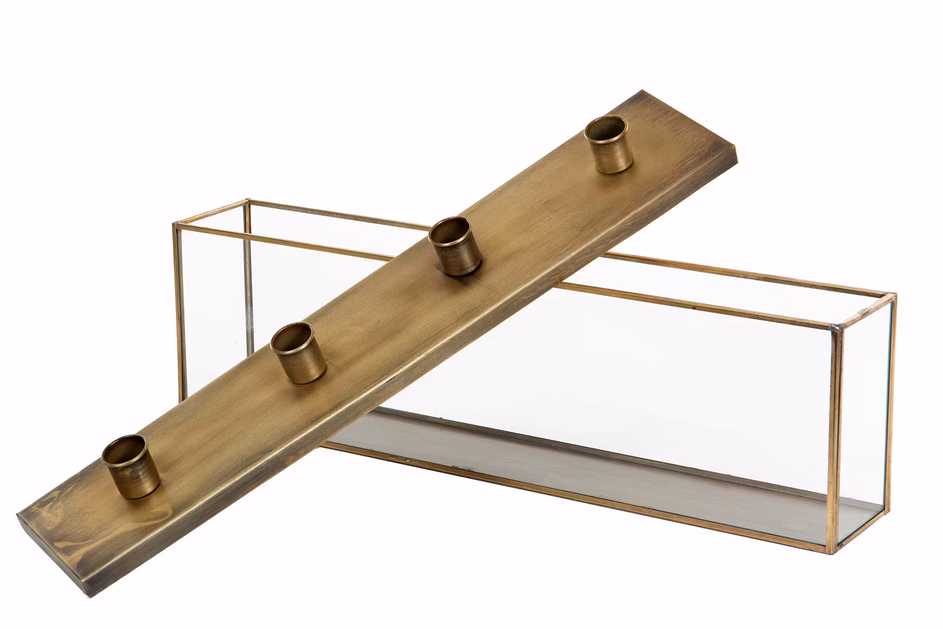 Ljusstake Glasbox Antik Mässing