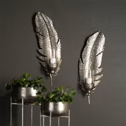LjushållareVägg Fjäder Antik Silver Mix