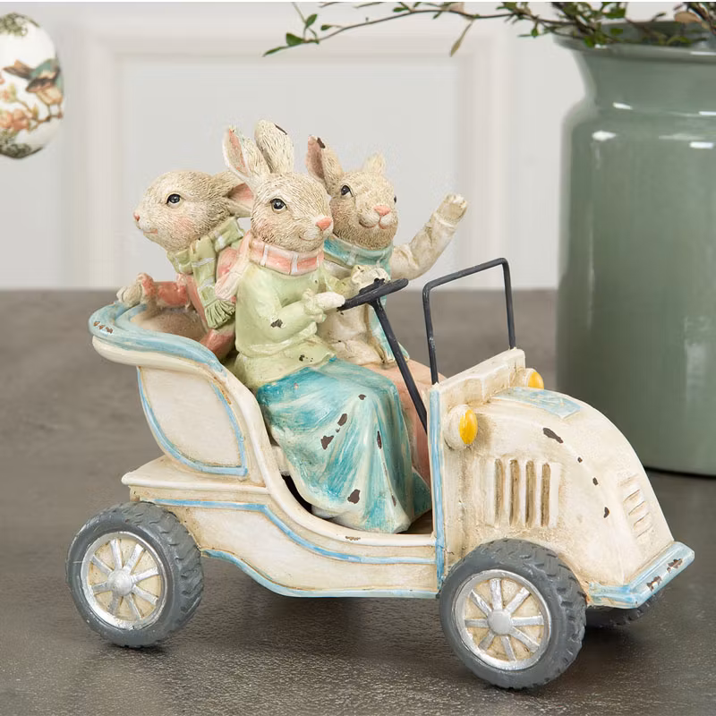 Hare familj åker bil 20x10x13 cm